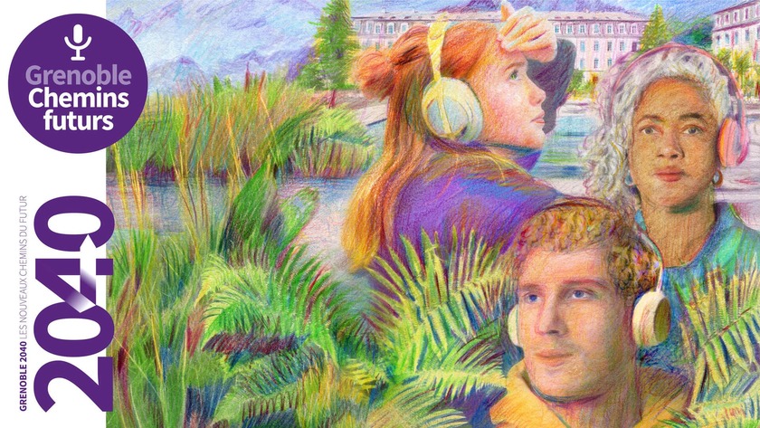 Visuel du podcast Grenoble 2040, des personnes qui songent à l'avenir.
