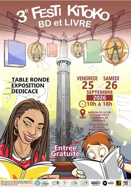 Le festi Kitoko, 3ème édition de la Bd et du livre, table ronde, exposition dédicace, vendredi 25 et samedi 26 septembre à la Maison de la Vie Associative et Citoyenne. Entrée gratuite