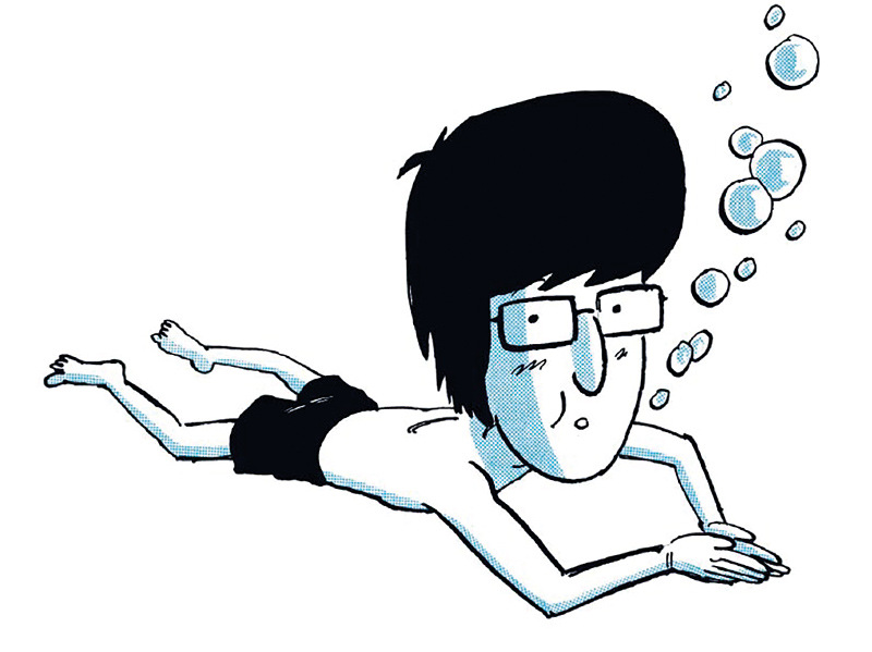 Dessin représentant un jeune homme faisant des bulles. Visuel extrait de l'album 9 secondes la civilisation du poisson rouge