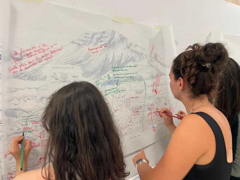 La fresque de Grenoble 2040 annotée par des citoyennes lors de la Biennale des villes en transition