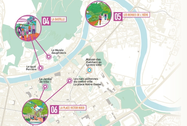 Les Berges de l'isère, la Bastile, la place Victor-Hugo