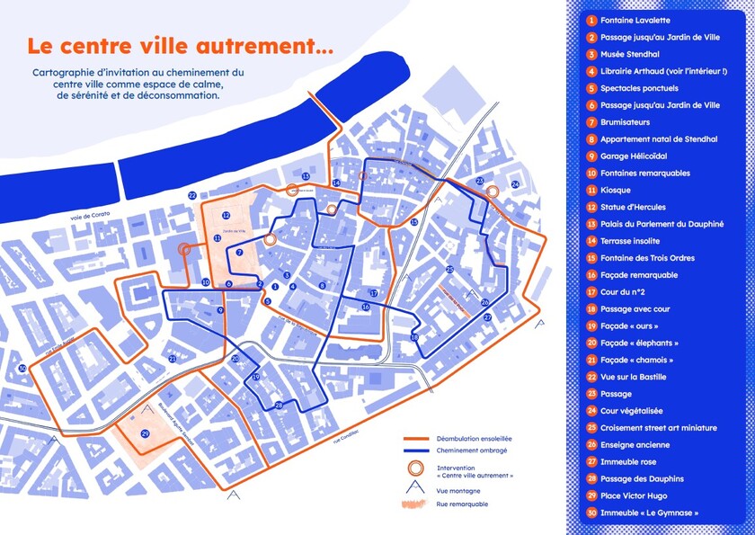 Carte fictive d'itinéraires à Grenoble