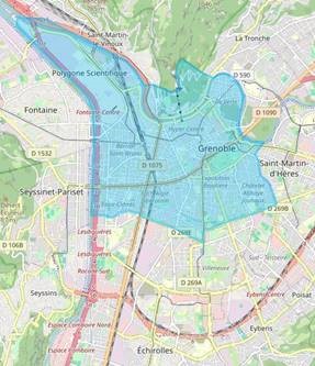 Carte des secteurs du centre ville concernés par l'extinction des lumières. Centre ancien, presqu'île